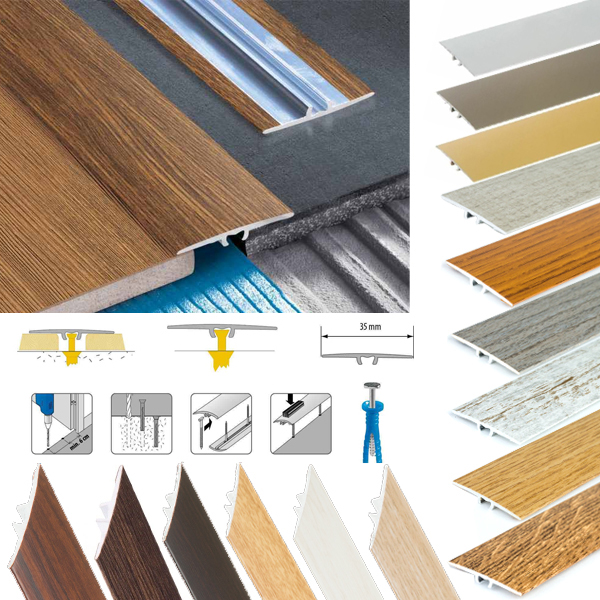 35mm Flat Aluminium Wood Effect Door Threshold Laminate Trim