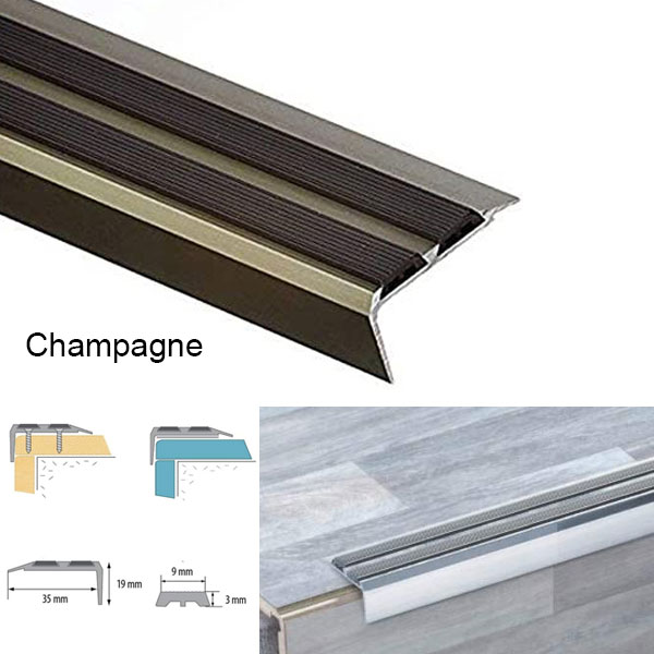 Anti Slip Aluminium Stair Edge Nosing Trim With Rubber Insert