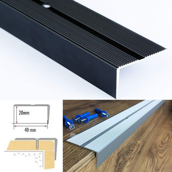 Anti Slip Aluminium Stair Nosing Edge Rubust Trim Drilled Carpet Guard