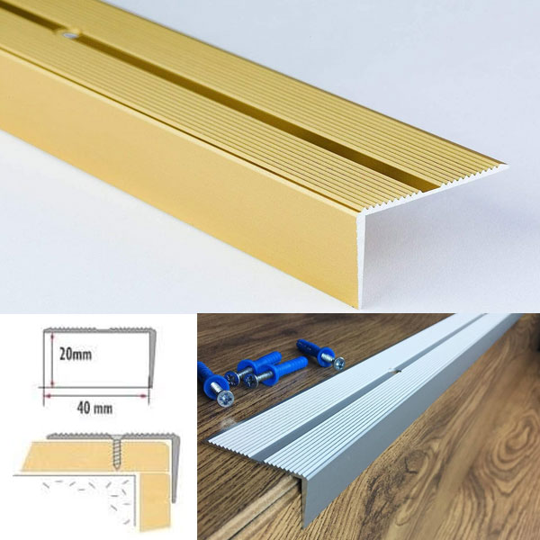 Anti Slip Aluminium Stair Nosing Edge Rubust Trim Drilled Carpet Guard