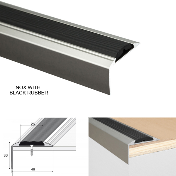 Aluminium Non Slip Stair Nosing Edge Trim With Rubber Insert