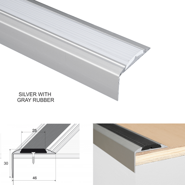 Aluminium Non Slip Stair Nosing Edge Trim With Rubber Insert