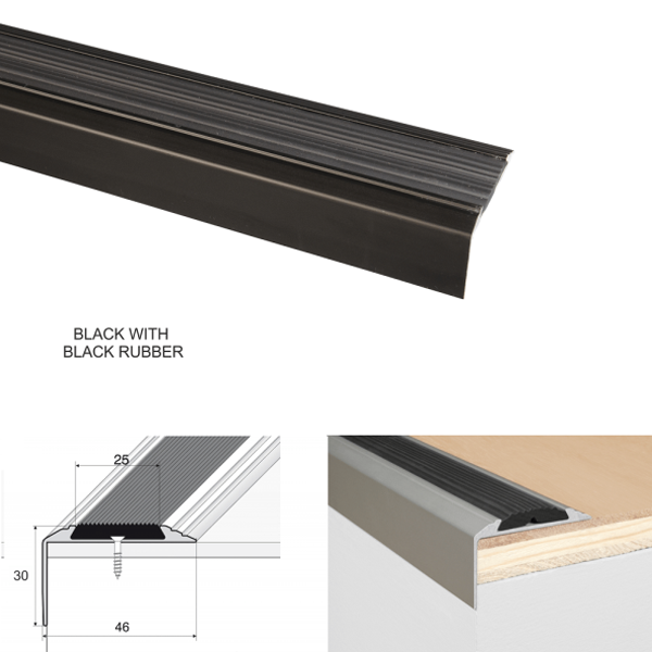 Aluminium Non Slip Stair Nosing Edge Trim With Rubber Insert