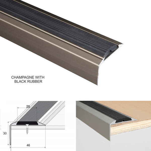 Aluminium Non Slip Stair Nosing Edge Trim With Rubber Insert