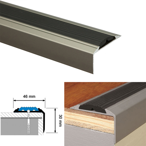  Anodised Non Slip Aluminium Stair Nosing For Tread Edges Silver