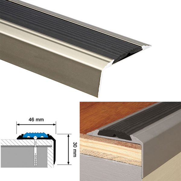  Anodised Non Slip Aluminium Stair Nosing For Tread Edges Silver