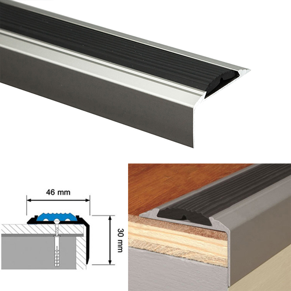  Anodised Non Slip Aluminium Stair Nosing For Tread Edges Silver