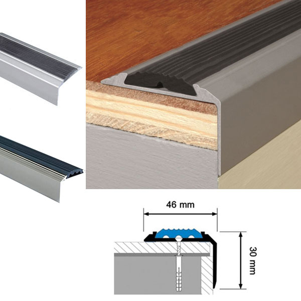  Anodised Non Slip Aluminium Stair Nosing For Tread Edges Silver