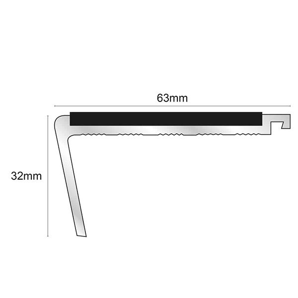 63mm x 32mm Bullnose Non Slip Stair Nosing With PVC Insert 