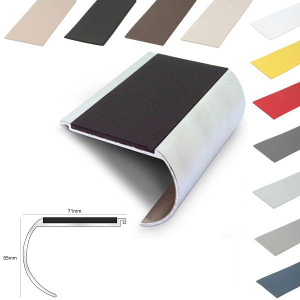 71mm x 55mm Non Slip Bullnose Stair Nosing With PVC Insert Profile