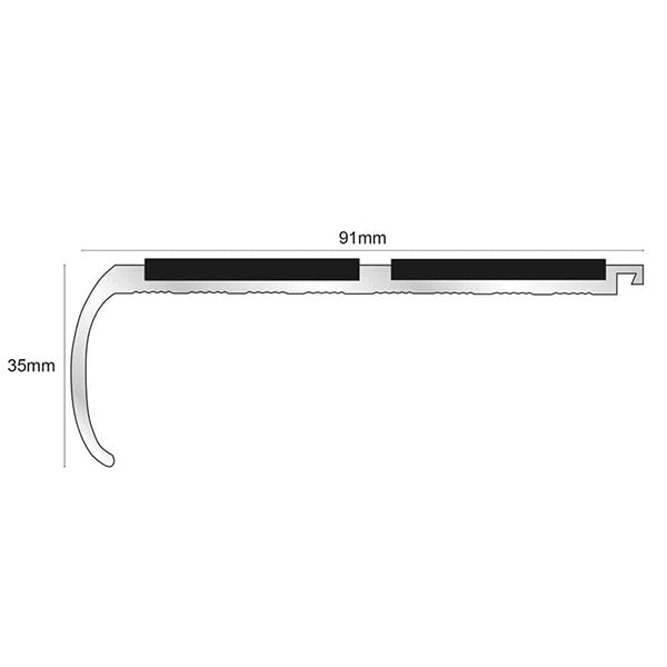91mm x 35mm Bullnose Stair Nosing Edge with Non Slip PVC Insert