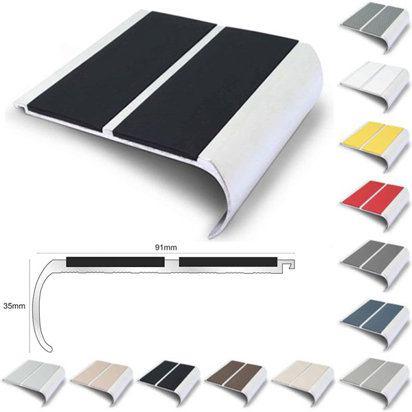 91mm x 35mm Bullnose Stair Nosing Edge with Non Slip PVC Insert