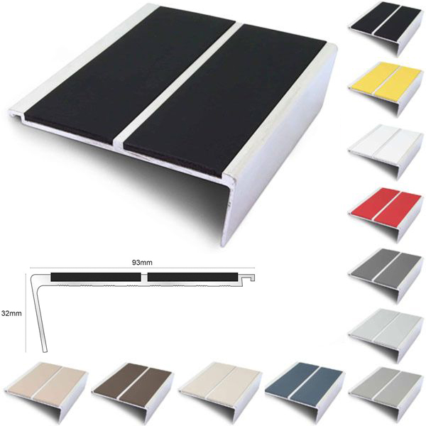 93mm x 32mm Stair Nosing Edge Trim with Non Slip PVC Insert 
