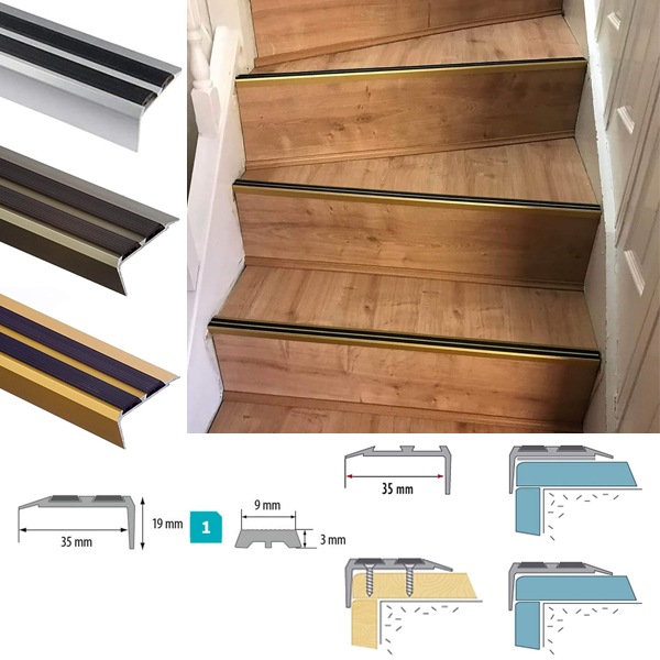 Anti Slip Aluminium Screw Fix Stair Edge Nosing Trim 