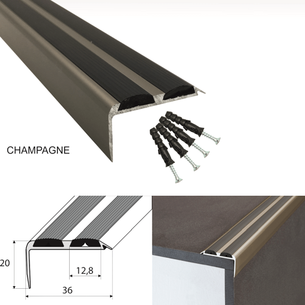 Non Slip Aluminium Rubber Inserts Stair Nosing Edge Trim