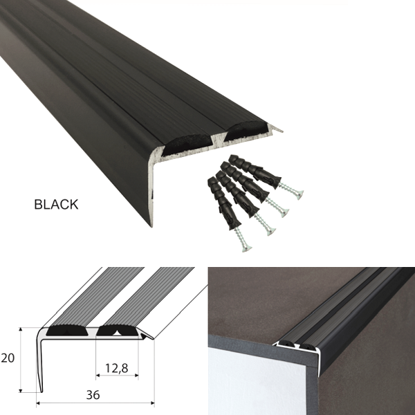 Non Slip Aluminium Rubber Inserts Stair Nosing Edge Trim