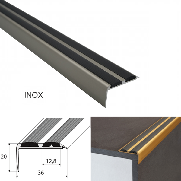 Non Slip Aluminium Rubber Inserts Stair Nosing Edge Trim