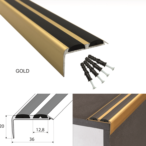 Non Slip Aluminium Rubber Inserts Stair Nosing Edge Trim