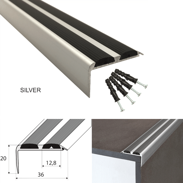 Non Slip Aluminium Rubber Inserts Stair Nosing Edge Trim