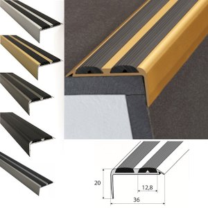 Non Slip Aluminium Rubber Inserts Stair Nosing Edge Trim