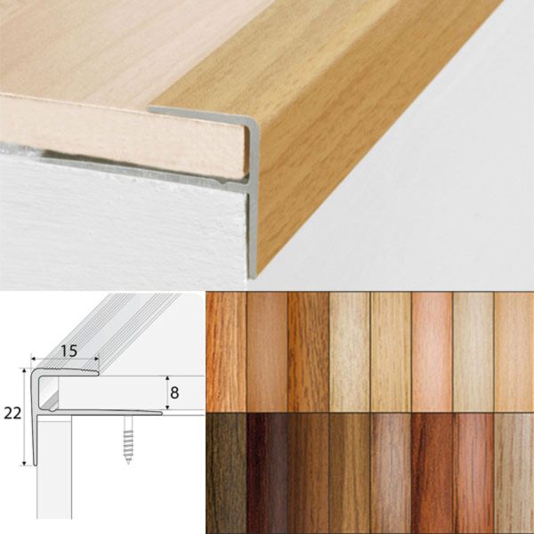 Aluminium Push-In Stair Nosing with Wood Effect Edge Trim