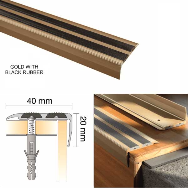 Aluminium Screw Fix Anti Slip Stair Edge Nosing Trim with Rubber Insert