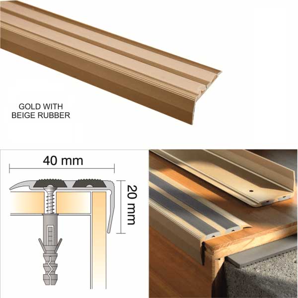 Aluminium Screw Fix Anti Slip Stair Edge Nosing Trim with Rubber Insert