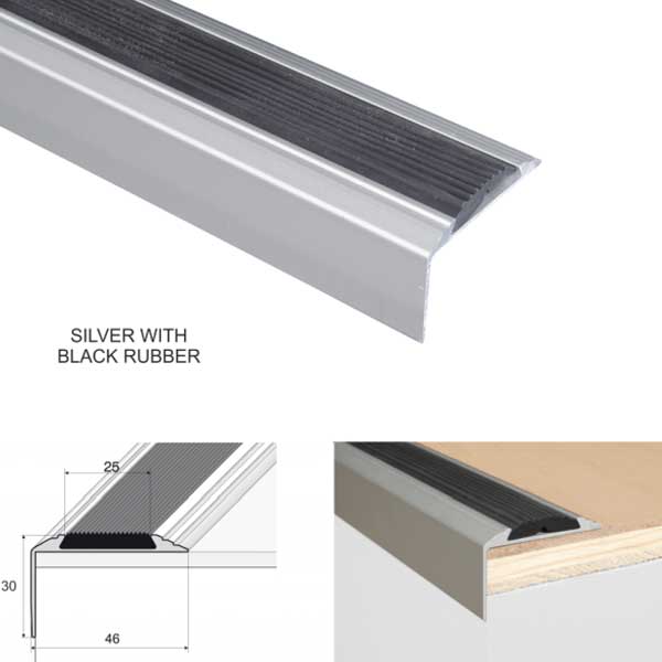 Aluminium Self Adhesive Anti Slip Stair Nosing Edge Trim With Rubber Insert