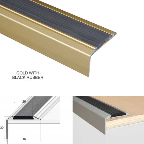 Aluminium Self Adhesive Anti Slip Stair Nosing Edge Trim With Rubber Insert