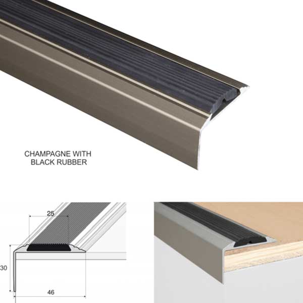 Aluminium Self Adhesive Anti Slip Stair Nosing Edge Trim With Rubber Insert