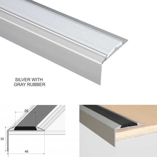 Aluminium Self Adhesive Anti Slip Stair Nosing Edge Trim With Rubber Insert