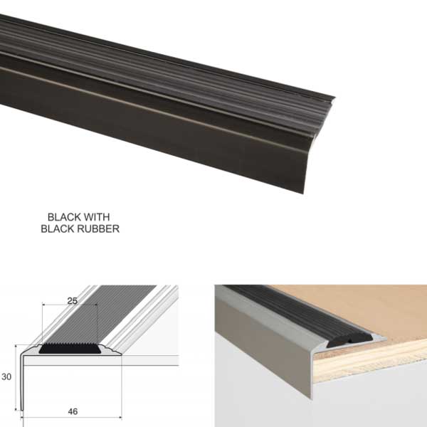 Aluminium Self Adhesive Anti Slip Stair Nosing Edge Trim With Rubber Insert