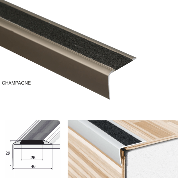 Aluminium Anodised Stairs Nosing Edge Trim With Anti-Slip Tape