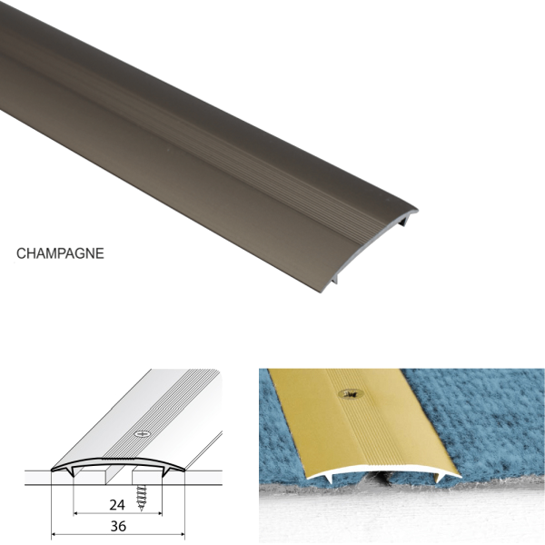 Screw Fix Aluminum Twin Grip Joining Carpet to Carpet Threshold Strip