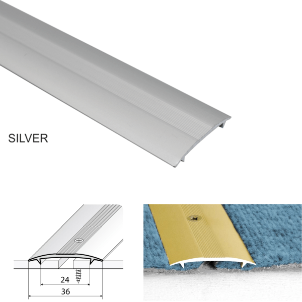 Screw Fix Aluminum Twin Grip Joining Carpet to Carpet Threshold Strip