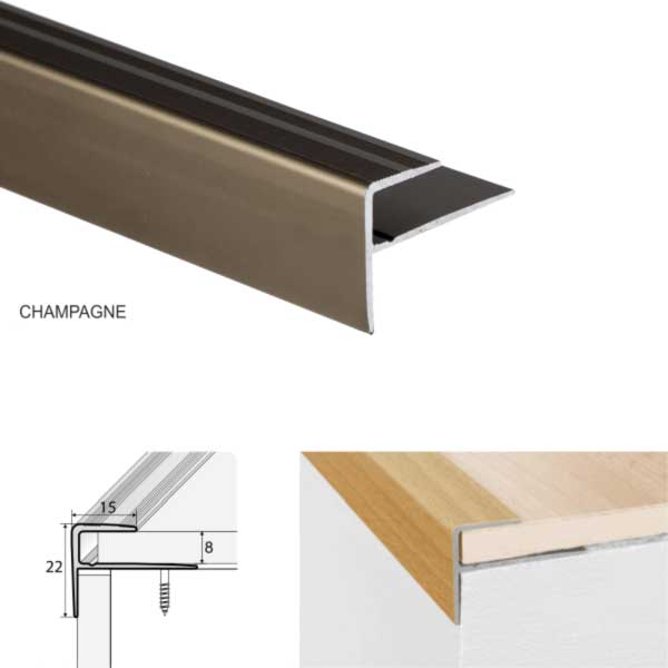 Anodised Aluminium Stair Nosing Edge Trim Push-In Profile