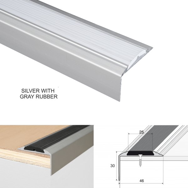 Anodised Non Slip Rubber Aluminium Stair Nosing Tread Edges