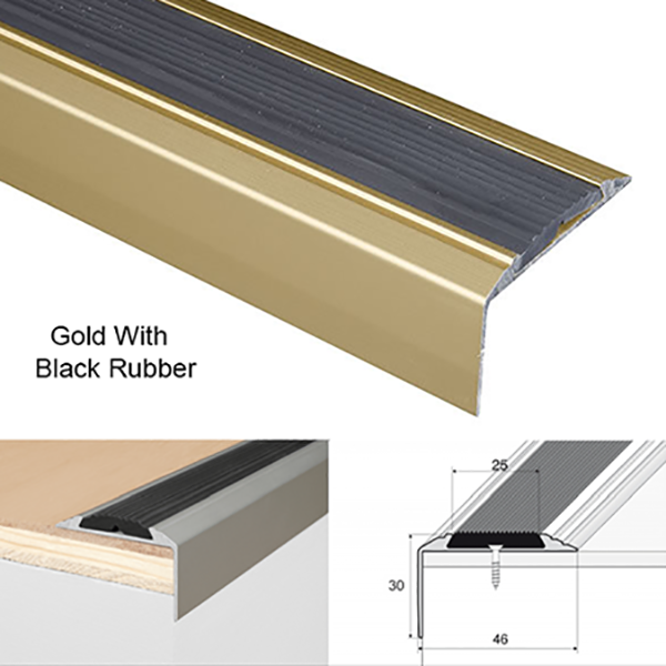 Anodised Non Slip Rubber Aluminium Stair Nosing Tread Edges