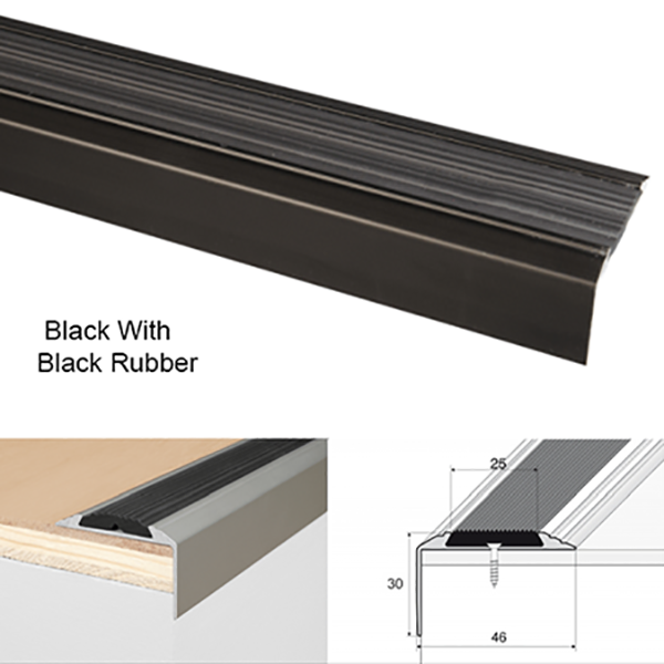 Anodised Non Slip Rubber Aluminium Stair Nosing Tread Edges