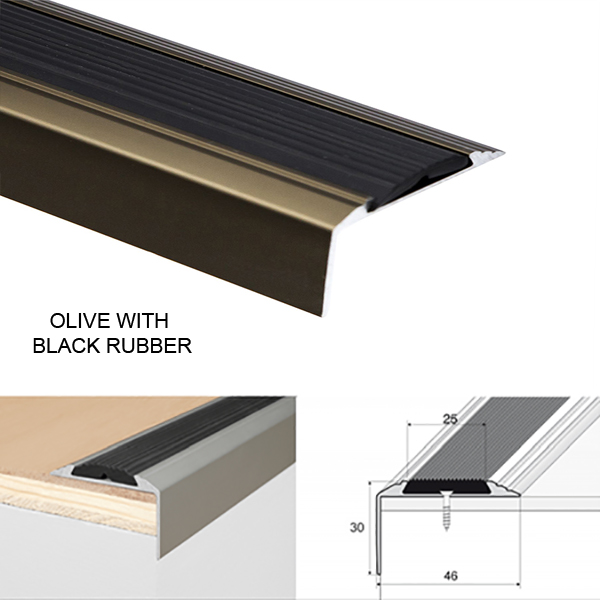 Anodised Non Slip Rubber Aluminium Stair Nosing Tread Edges