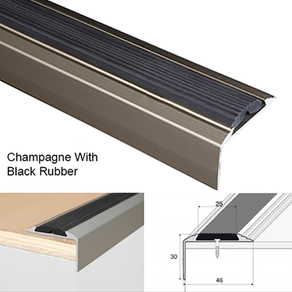 Anodised Non Slip Rubber Aluminium Stair Nosing Tread Edges