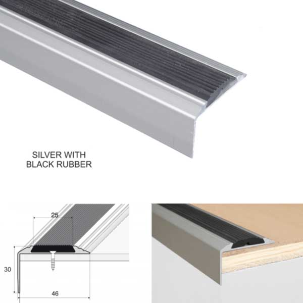 Anti-Slip Aluminium Stair Nosing Edge Trim With Rubber Insert