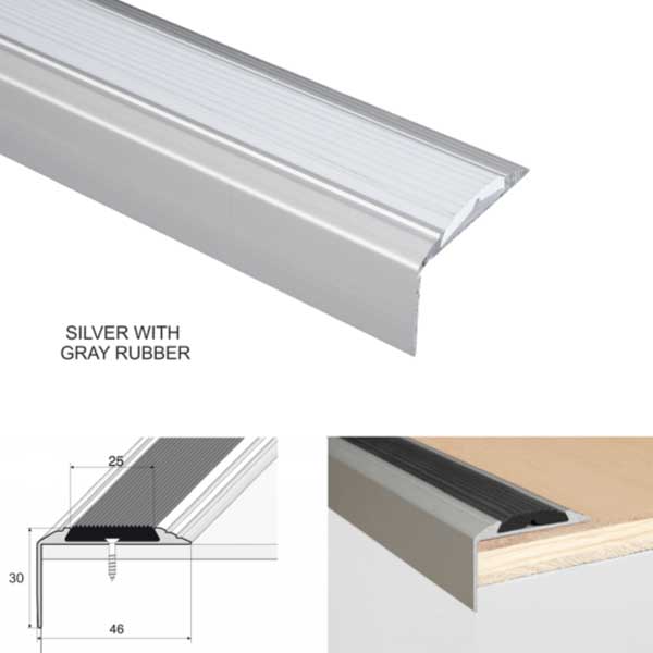 Anti-Slip Aluminium Stair Nosing Edge Trim With Rubber Insert