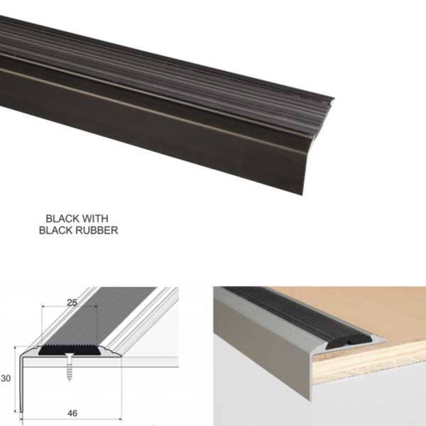 Anti-Slip Aluminium Stair Nosing Edge Trim With Rubber Insert