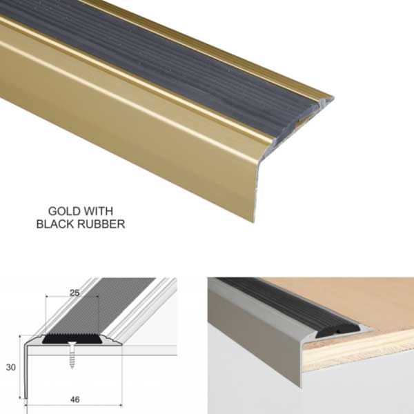 Anti-Slip Aluminium Stair Nosing Edge Trim With Rubber Insert