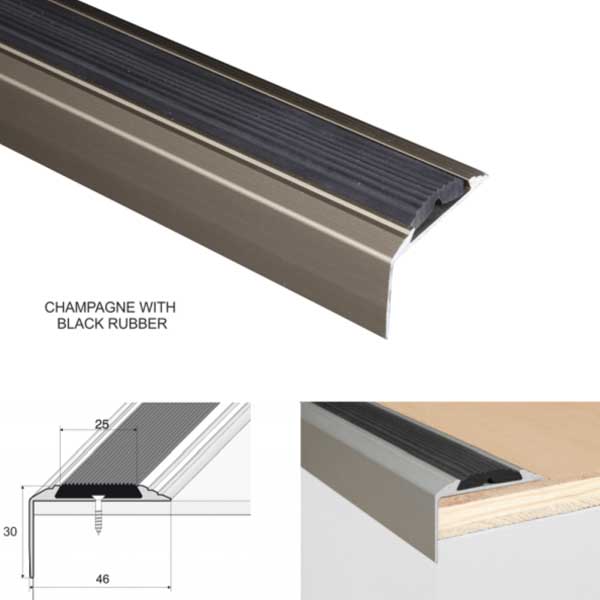 Anti-Slip Aluminium Stair Nosing Edge Trim With Rubber Insert