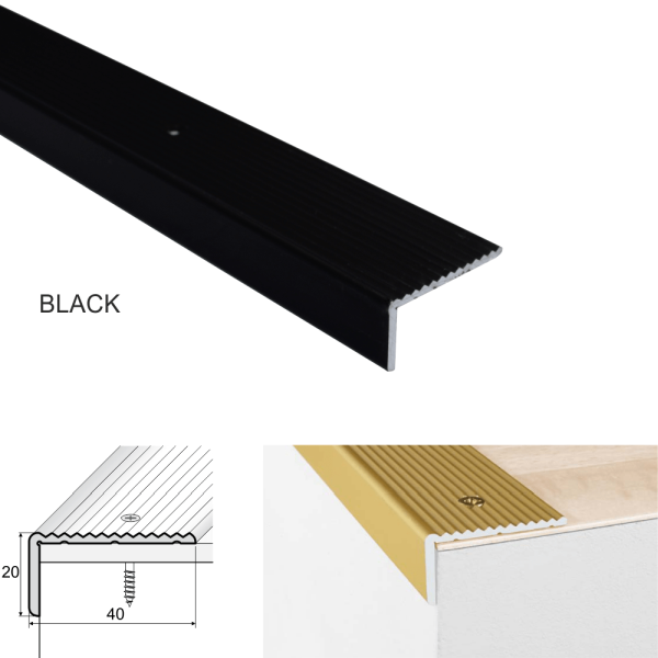 Anti-Slip Screw Fix Aluminum Stairs Nosing Anodised For Wooden Treads