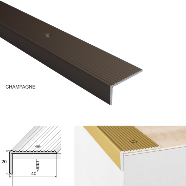 Anti-Slip Screw Fix Aluminum Stairs Nosing Anodised For Wooden Treads