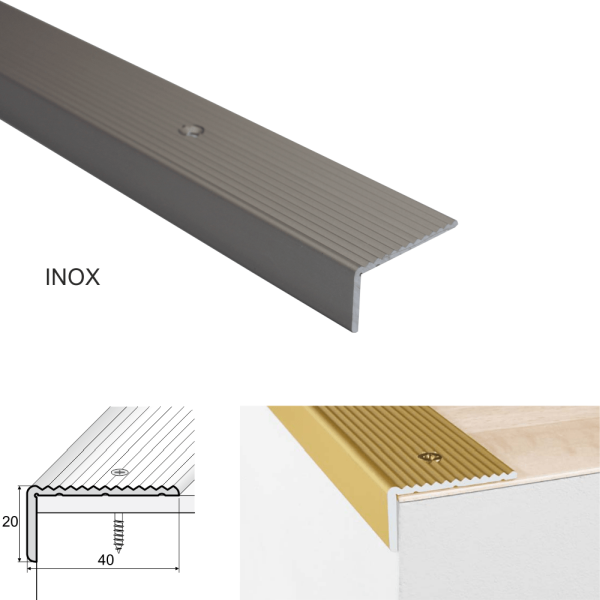 Anti-Slip Screw Fix Aluminum Stairs Nosing Anodised For Wooden Treads