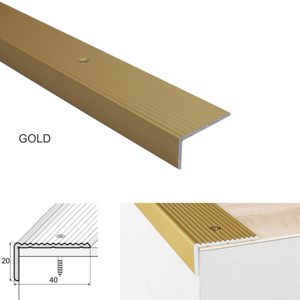 Anti-Slip Screw Fix Aluminum Stairs Nosing Anodised For Wooden Treads